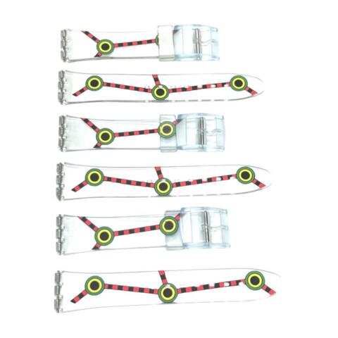 Plastic PVC Watch Band Transparent Art Design Swatch Replacement with Pins 17mm