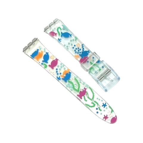 Plastic PVC Watch Band Transparent Art Design Swatch Replacement with Pins 17mm