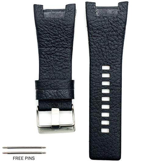 32 MM Genuine Leather Black and Dark Brown Watch Band Fits Diesel DZ1273 Watches