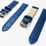 Genuine Italian Leather Alligator Style, Blue Color Flat Watch Band, 16MM and 18MM, Regular Size, Stainless Steel Silver Buckle - Universal Jewelers & Watch Tools Inc. 