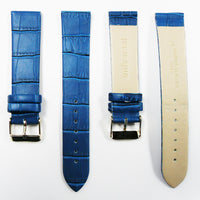 Genuine Italian Leather Alligator Style, Blue Color Flat Watch Band, 20MM , Regular and XL Size, Stainless Steel Golden Buckle - Universal Jewelers & Watch Tools Inc. 