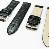 Genuine Italian Leather Alligator Style, Black Color Flat Watch Band, 22MM and 24MM, Regular Size, Stainless Steel Golden Buckle - Universal Jewelers & Watch Tools Inc. 