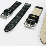 Genuine Italian Leather Alligator Style, Black Color Flat Watch Band, 22MM and 24MM, Regular Size, Stainless Steel Silver Buckle - Universal Jewelers & Watch Tools Inc. 