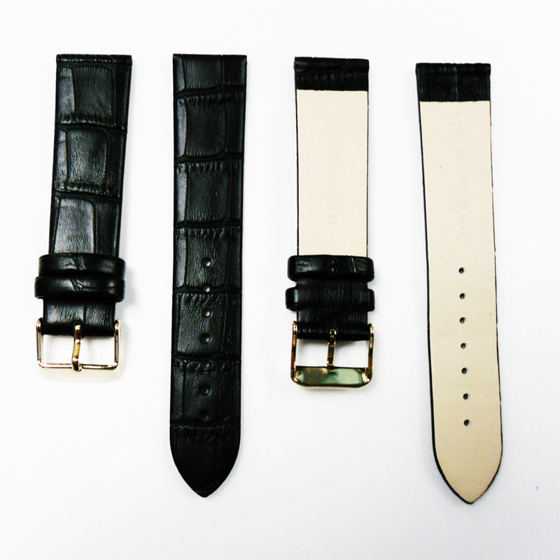 Load image into Gallery viewer, Genuine Italian Leather Alligator Style, Black Color Flat Watch Band, 20MM , Regular and XL Size, Stainless Steel Golden Buckle - Universal Jewelers &amp; Watch Tools Inc. 
