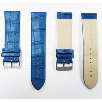 Genuine Italian Leather Alligator Style, Blue Color Flat Watch Band, 22MM and 24MM, Regular Size, Stainless Steel Silver Buckle - Universal Jewelers & Watch Tools Inc. 