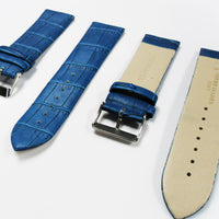 Genuine Italian Leather Alligator Style, Blue Color Flat Watch Band, 22MM and 24MM, Regular Size, Stainless Steel Silver Buckle - Universal Jewelers & Watch Tools Inc. 