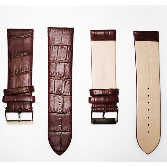Genuine Italian Leather Alligator Style, Brown Color Flat Watch Band, 22MM and 24MM, Regular Size, Stainless Steel Silver Buckle - Universal Jewelers & Watch Tools Inc.