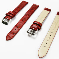 Genuine Italian Leather Alligator Style, Red Color Flat Watch Band, 16MM, 18MM and 20MM, Regular and XL Size, Stainless Steel Silver Buckle - Universal Jewelers & Watch Tools Inc. 