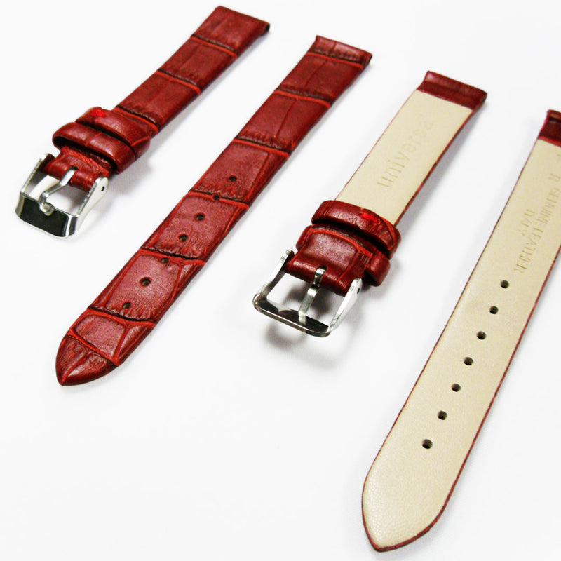 Load image into Gallery viewer, Genuine Italian Leather Alligator Style, Red Color Flat Watch Band, 16MM, 18MM and 20MM, Regular and XL Size, Stainless Steel Silver Buckle - Universal Jewelers &amp; Watch Tools Inc. 
