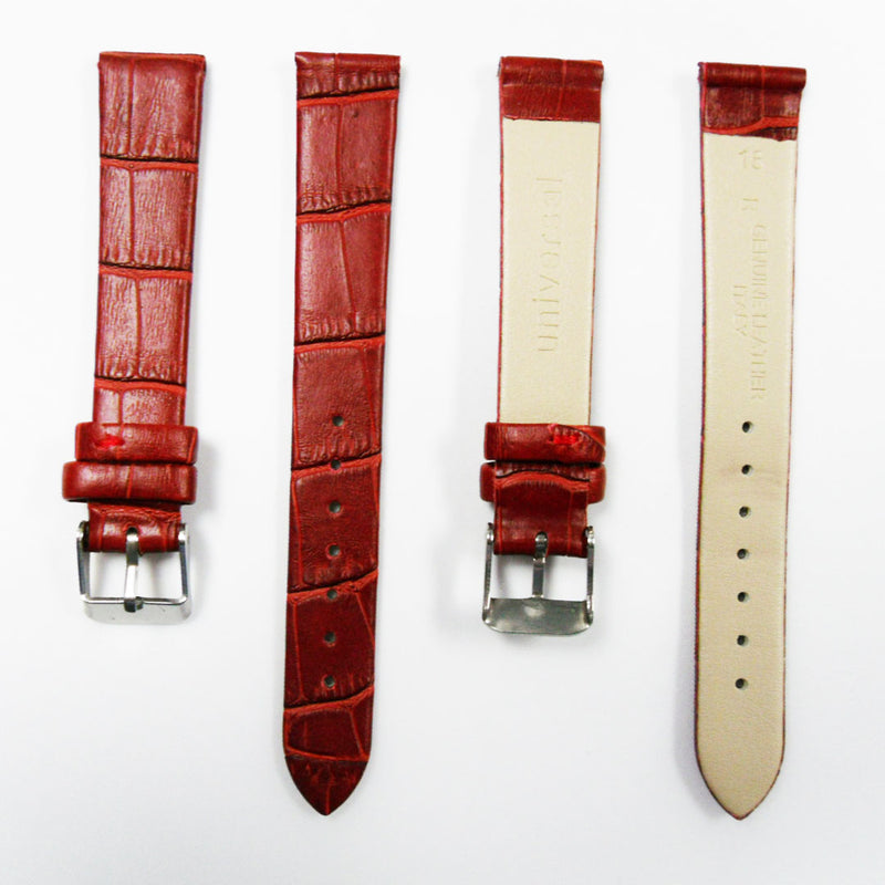 Load image into Gallery viewer, Genuine Italian Leather Alligator Style, Red Color Flat Watch Band, 16MM, 18MM and 20MM, Regular and XL Size, Stainless Steel Silver Buckle - Universal Jewelers &amp; Watch Tools Inc. 
