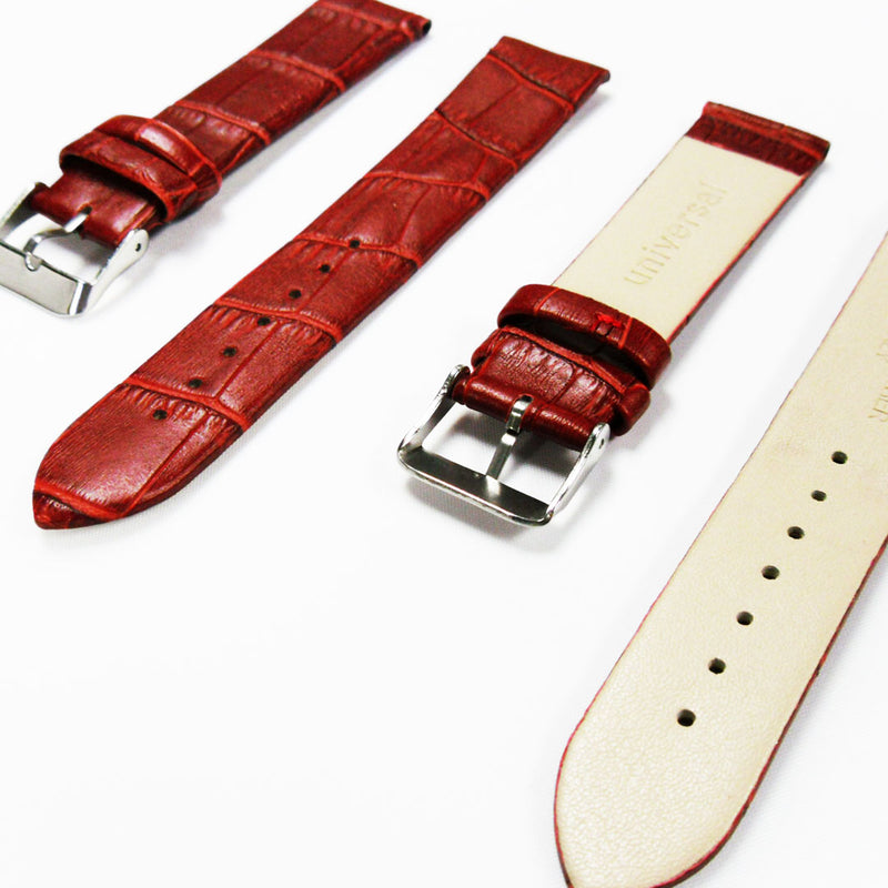 Load image into Gallery viewer, Genuine Italian Leather Alligator Style, Red Color Flat Watch Band, 16MM, 18MM and 20MM, Regular and XL Size, Stainless Steel Silver Buckle - Universal Jewelers &amp; Watch Tools Inc. 
