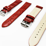 Genuine Italian Leather Alligator Style, Red Color Flat Watch Band, 16MM, 18MM and 20MM, Regular and XL Size, Stainless Steel Silver Buckle - Universal Jewelers & Watch Tools Inc. 