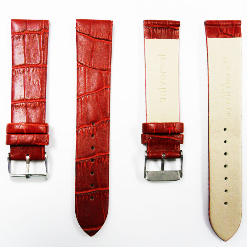 Load image into Gallery viewer, Genuine Italian Leather Alligator Style, Red Color Flat Watch Band, 16MM, 18MM and 20MM, Regular and XL Size, Stainless Steel Silver Buckle - Universal Jewelers &amp; Watch Tools Inc. 

