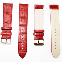 Genuine Italian Leather Alligator Style, Red Color Flat Watch Band, 16MM, 18MM and 20MM, Regular and XL Size, Stainless Steel Golden Buckle - Universal Jewelers & Watch Tools Inc. 
