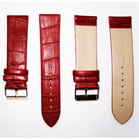 Genuine Italian Leather Alligator Style, Red Color Flat Watch Band, 22MM and 24MM, Regular Size, Stainless Steel Golden Buckle - Universal Jewelers & Watch Tools Inc. 