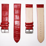 Genuine Italian Leather Alligator Style, Red Color Flat Watch Band, 22MM and 24MM, Regular Size, Stainless Steel Silver Buckle - Universal Jewelers & Watch Tools Inc. 