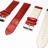 Genuine Italian Leather Alligator Style, Red Color Flat Watch Band, 22MM and 24MM, Regular Size, Stainless Steel Silver Buckle - Universal Jewelers & Watch Tools Inc. 