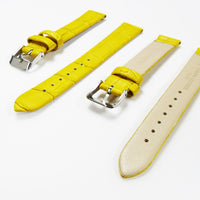 Genuine Italian Leather Alligator Style, Yellow Color Flat Watch Band, 16MM and 18MM, Regular Size, Stainless Steel Silver Buckle - Universal Jewelers & Watch Tools Inc. 
