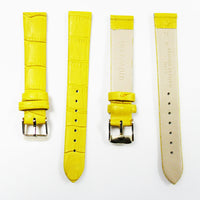 Genuine Italian Leather Alligator Style, Yellow Color Flat Watch Band, 16MM and 18MM, Regular Size, Stainless Steel Golden Buckle - Universal Jewelers & Watch Tools Inc. 