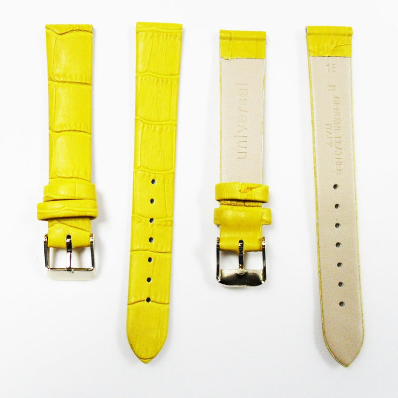 Load image into Gallery viewer, Genuine Italian Leather Alligator Style, Yellow Color Flat Watch Band, 20MM, Regular and XL Size, Stainless Steel Golden Buckle - Universal Jewelers &amp; Watch Tools Inc. 
