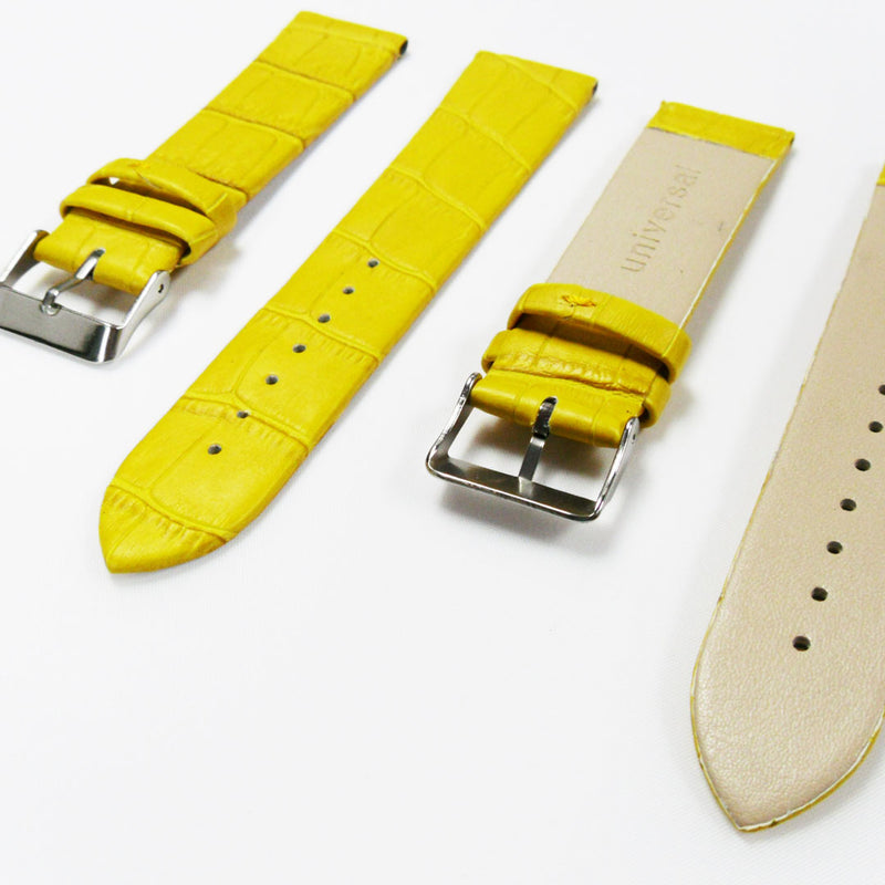 Load image into Gallery viewer, Genuine Italian Leather Alligator Style, Yellow Color Flat Watch Band, 22MM and 24MM, Regular Size, Stainless Steel Silver Buckle - Universal Jewelers &amp; Watch Tools Inc. 
