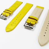 Genuine Italian Leather Alligator Style, Yellow Color Flat Watch Band, 22MM and 24MM, Regular Size, Stainless Steel Silver Buckle - Universal Jewelers & Watch Tools Inc. 