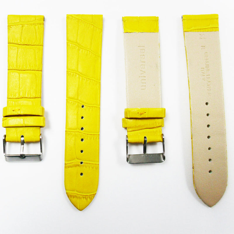 Load image into Gallery viewer, Genuine Italian Leather Alligator Style, Yellow Color Flat Watch Band, 22MM and 24MM, Regular Size, Stainless Steel Silver Buckle - Universal Jewelers &amp; Watch Tools Inc. 
