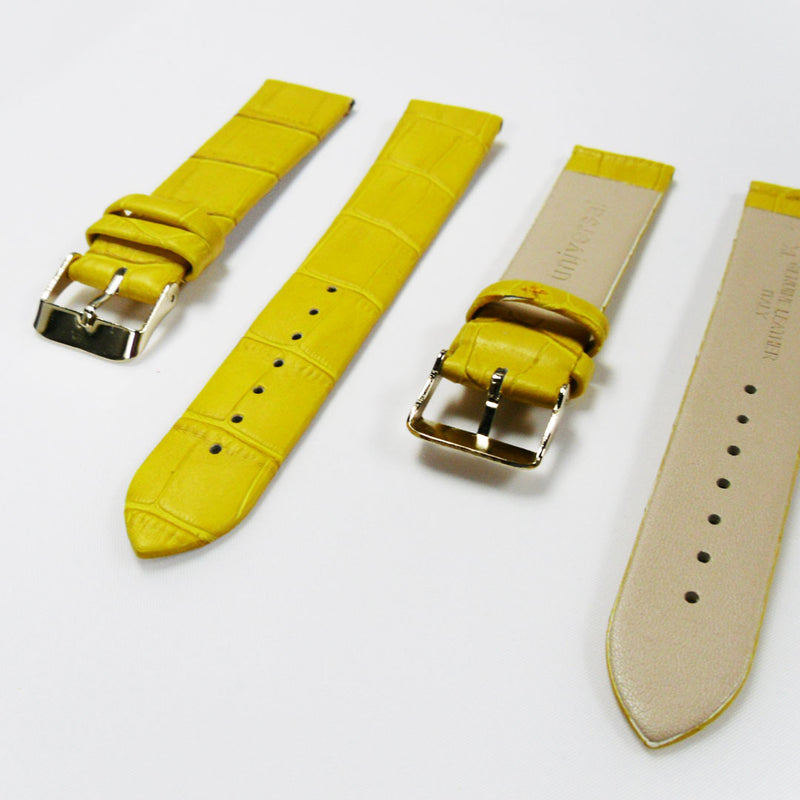 Load image into Gallery viewer, Genuine Italian Leather Alligator Style, Yellow Color Flat Watch Band, 20MM, Regular and XL Size, Stainless Steel Golden Buckle - Universal Jewelers &amp; Watch Tools Inc. 
