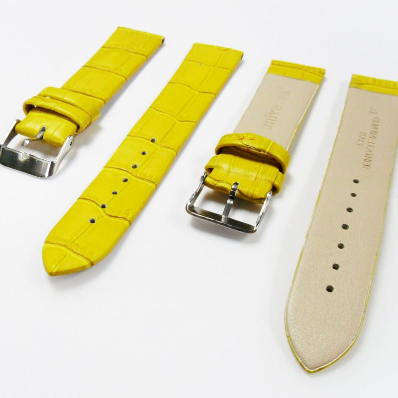 Load image into Gallery viewer, Genuine Italian Leather Alligator Style, Yellow Color Flat Watch Band, 20MM, Regular and XL Size, Stainless Steel Silver Buckle - Universal Jewelers &amp; Watch Tools Inc. 
