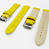 Genuine Italian Leather Alligator Style, Yellow Color Flat Watch Band, 20MM, Regular and XL Size, Stainless Steel Silver Buckle - Universal Jewelers & Watch Tools Inc. 