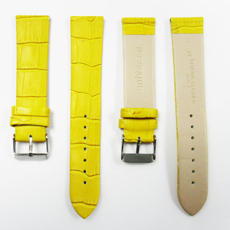 Load image into Gallery viewer, Genuine Italian Leather Alligator Style, Yellow Color Flat Watch Band, 20MM, Regular and XL Size, Stainless Steel Silver Buckle - Universal Jewelers &amp; Watch Tools Inc. 
