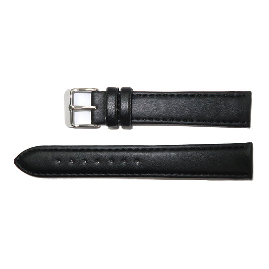 Genuine Leather Watch Band 12-30mm Padded Classic Plain Grain Stitched Black Brown - Universal Jewelers & Watch Tools Inc. 