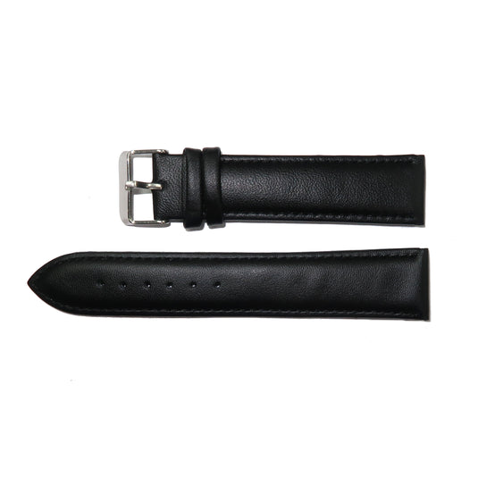 Genuine Leather Watch Band 12-28mm Padded Classic Plain Grain Stitched Black Brown - Universal Jewelers & Watch Tools Inc. 