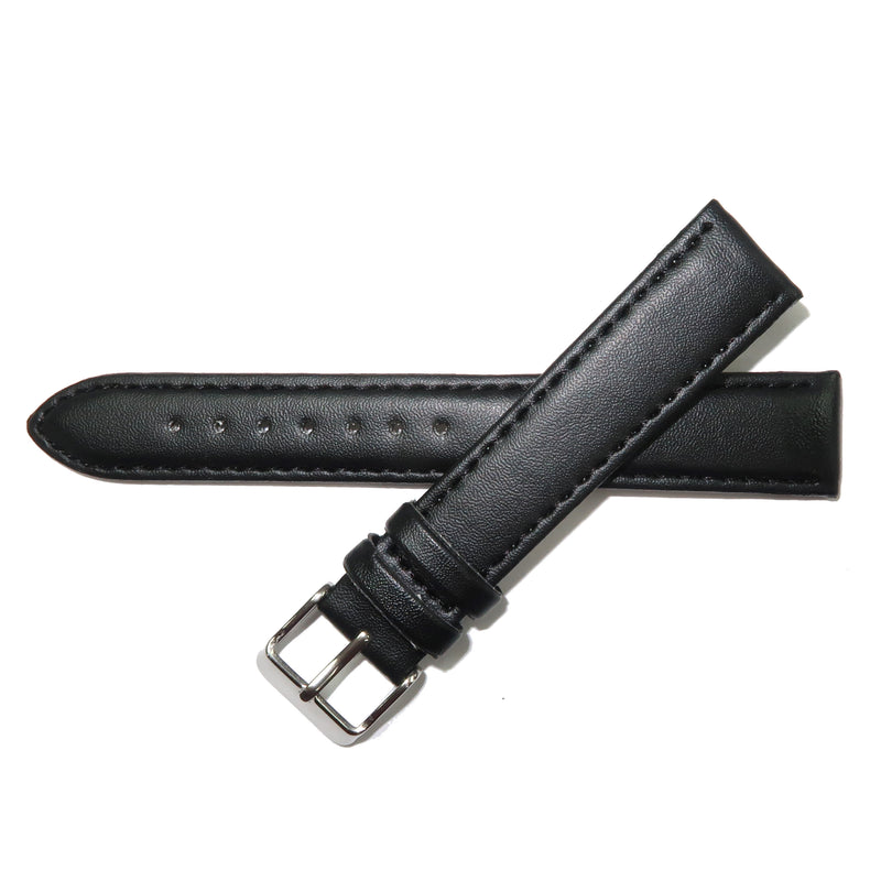 Load image into Gallery viewer, Genuine Leather Watch Band 12-30mm Padded Classic Plain Grain Stitched Black Brown - Universal Jewelers &amp; Watch Tools Inc. 
