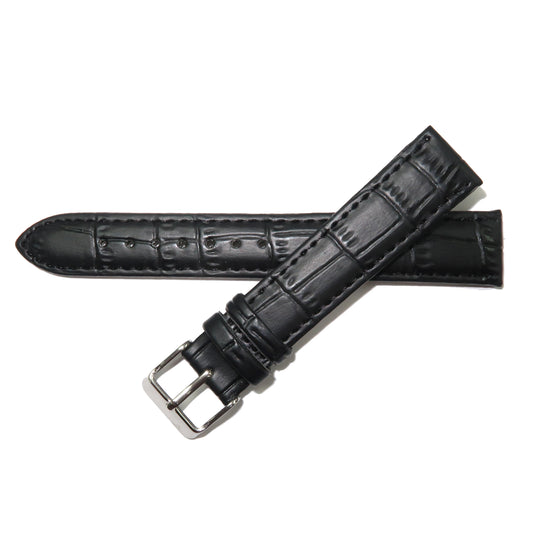 Faux Leather Watch Band 12-30mm Padded Alligator Grain Stitched Black Brown - Universal Jewelers & Watch Tools Inc. 