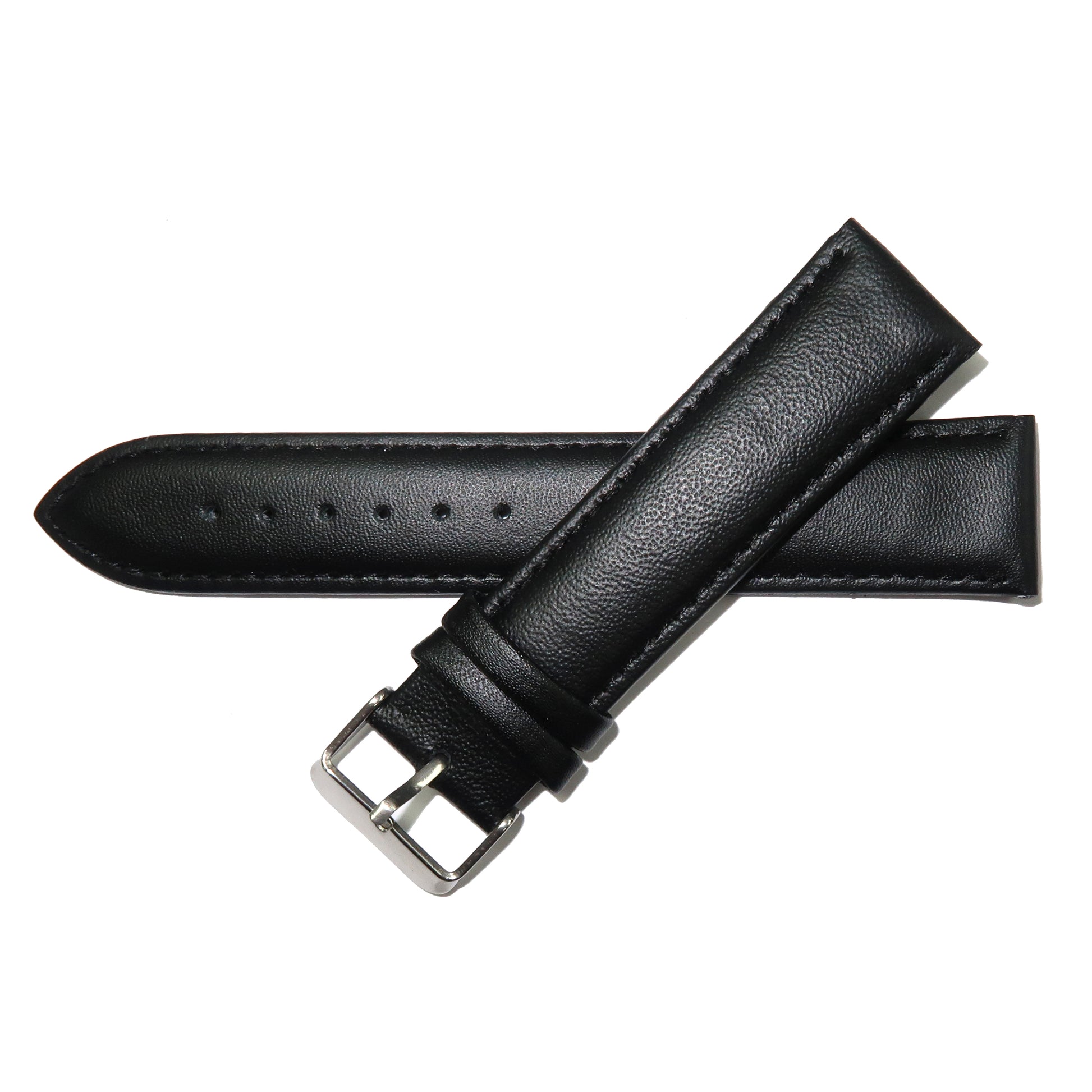 Genuine Leather Watch Band 8-28mm Padded Classic Plain Grain Stitched Black Brown - Universal Jewelers & Watch Tools Inc. 