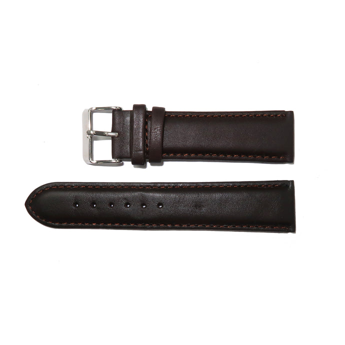 Genuine Leather Watch Band 12-28mm Padded Classic Plain Grain Stitched Black Brown - Universal Jewelers & Watch Tools Inc. 