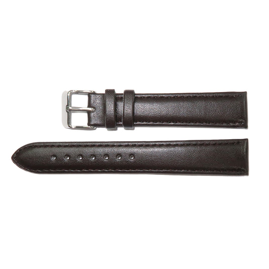 Genuine Leather Watch Band 12-30mm Padded Classic Plain Grain Stitched Black Brown - Universal Jewelers & Watch Tools Inc. 