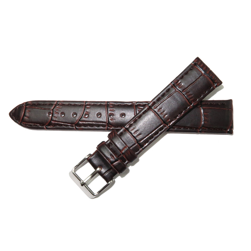 Load image into Gallery viewer, Faux Leather Watch Band 12-30mm Padded Alligator Grain Stitched Black Brown - Universal Jewelers &amp; Watch Tools Inc. 
