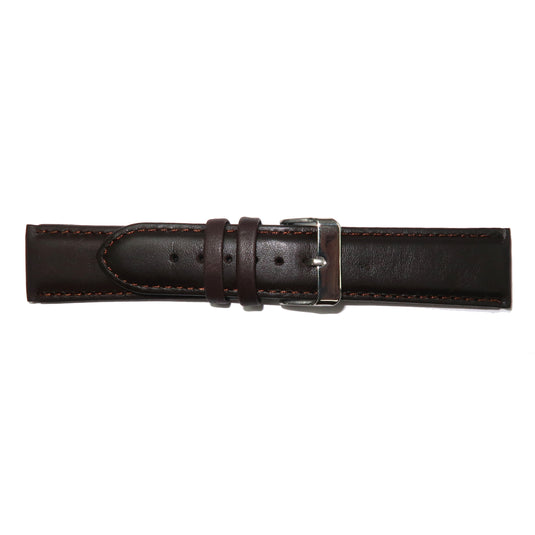 Genuine Leather Watch Band 12-28mm Padded Classic Plain Grain Stitched Black Brown - Universal Jewelers & Watch Tools Inc. 