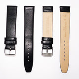 Genuine Leather Watch Band, Plain Black, Non Stitches, 18MM , Regular and XL Size, Stainless Steel Silver Buckle - Universal Jewelers & Watch Tools Inc. 