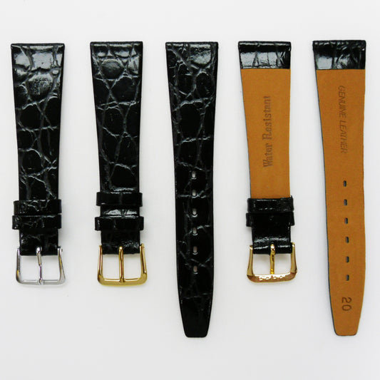 Crocodile Watch Grain Strap For Men 16 MM Band Black Color, Regular Size, Watch Band Replacement - Universal Jewelers & Watch Tools Inc.