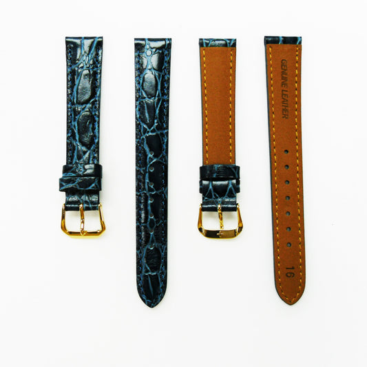 Crocodile Watch Grain Strap For Men 16 MM Band Blue Color, Regular Size, Watch Band Replacement - Universal Jewelers & Watch Tools Inc.