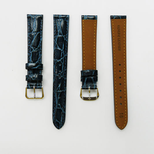 Crocodile Watch Grain Strap For Men 16 MM Band Blue Color, Regular Size, Watch Band Replacement - Universal Jewelers & Watch Tools Inc.