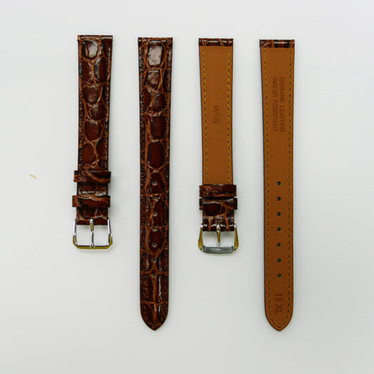 Crocodile Watch Grain Strap For Men 16 MM Band Brown Color, XL Size, Watch Band Replacement - Universal Jewelers & Watch Tools Inc.