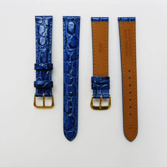 Crocodile Watch Grain Strap For Men 16 MM Band Navy Blue Color, Regular Size, Watch Band Replacement - Universal Jewelers & Watch Tools Inc.