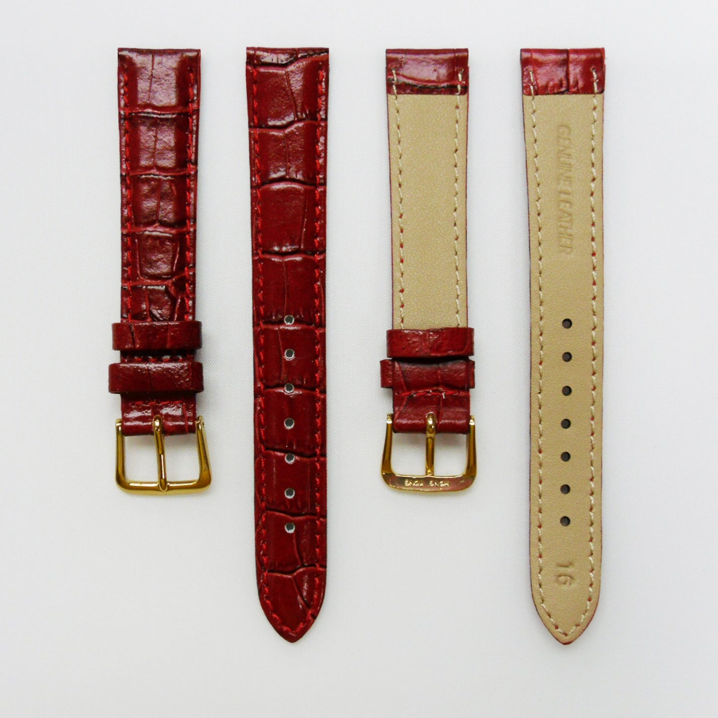 Crocodile Watch Grain Strap For Men 16 MM Band Red Color, Regular Size, Watch Band Replacement