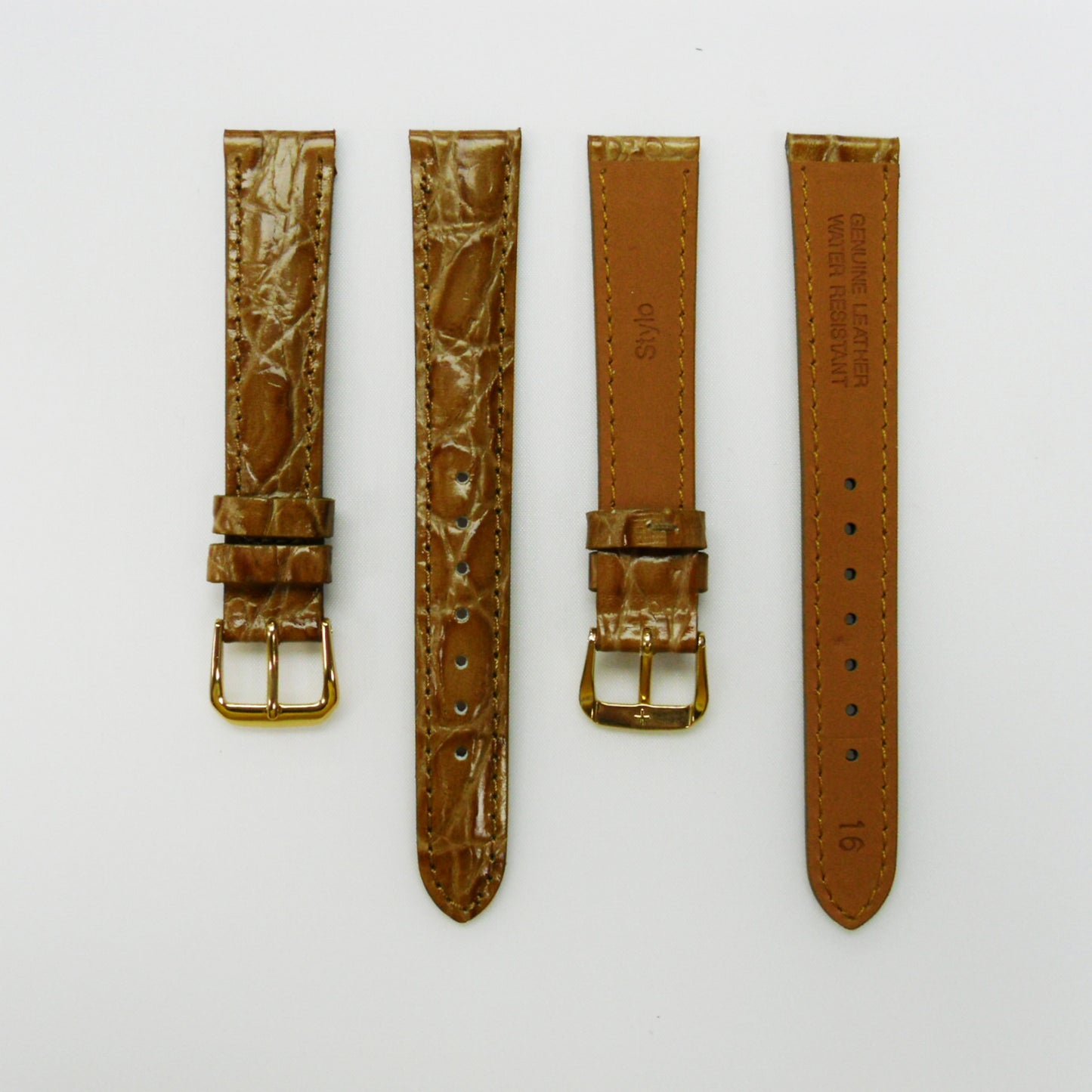 Crocodile Watch Grain Strap For Men 16 MM Band Tan Color, Regular Size, Watch Band Replacement