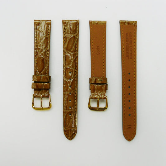Crocodile Watch Grain Strap For Men 16 MM Band Tan Color, Regular Size, Watch Band Replacement - Universal Jewelers & Watch Tools Inc.