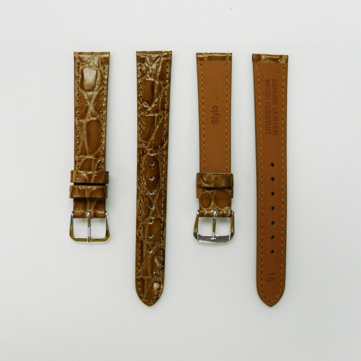 Crocodile Watch Grain Strap For Men 16 MM Band Tan Color, Regular Size, Watch Band Replacement